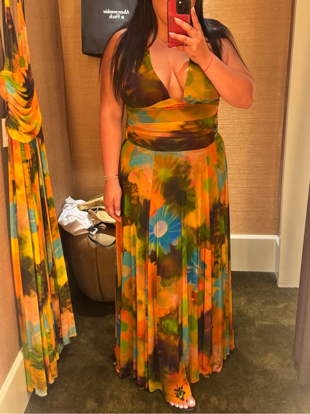 STAUD Multicolor Halter Maxi Dress in Orange, Green, Blue - Picture 3 of 3